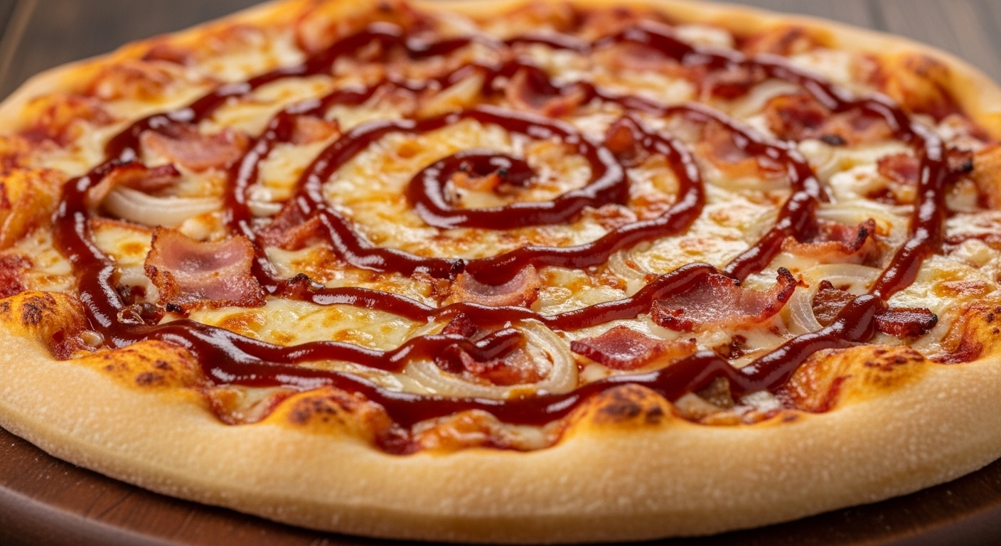 Pizza Barbecue & Bacon mit Zwiebeln und Speck