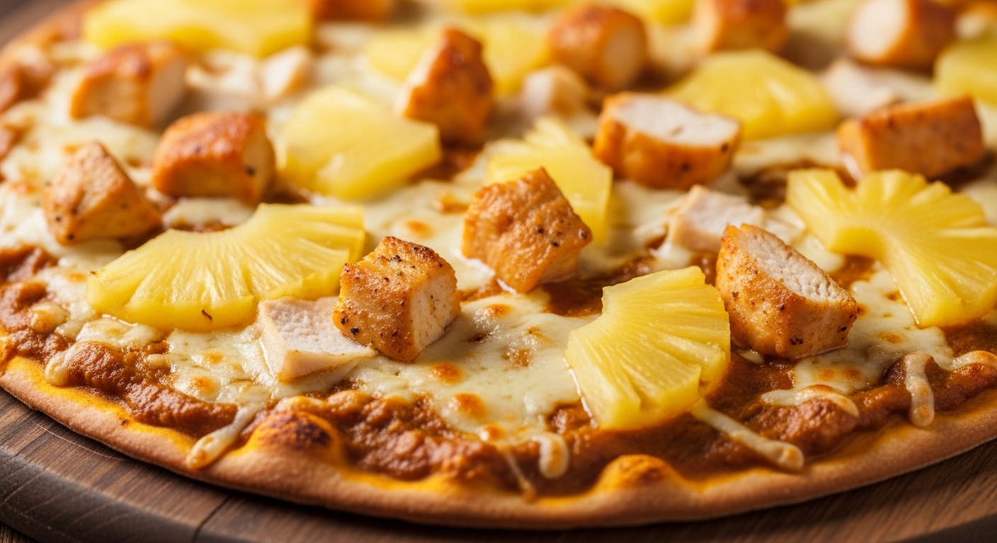 Pizza Chicken & Curry mit Hähnchen und Ananas