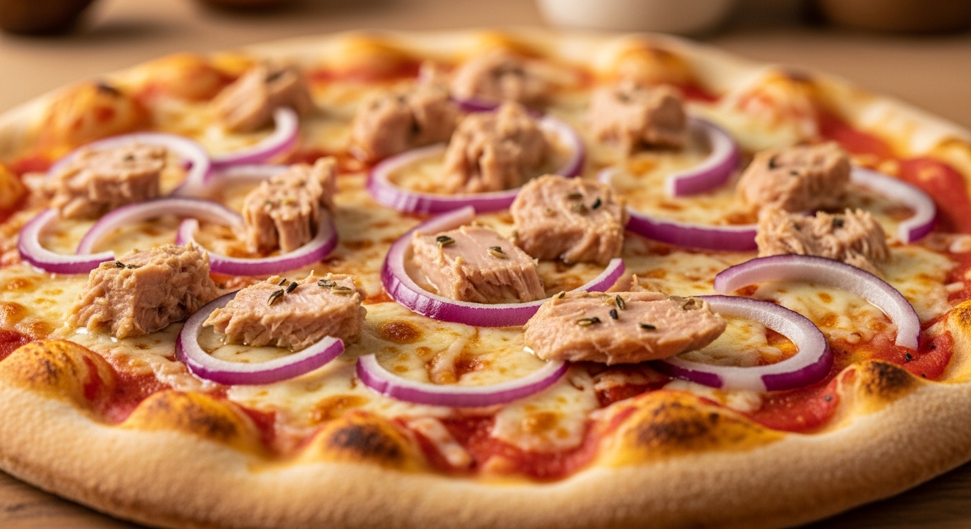 Pizza Tonno mit Thunfisch und Zwiebeln